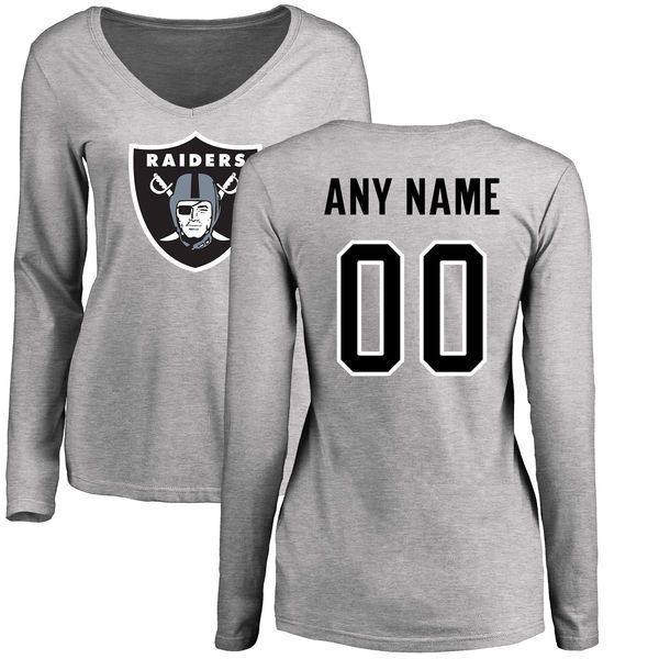 Women Oakland Raiders NFL Pro Line Ash Custom Name and Number Logo Slim Fit Long Sleeve T-Shirt->->Sports Accessory